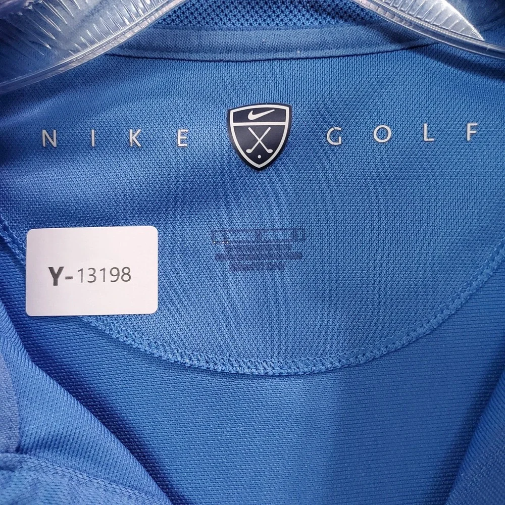 Nike Golf Men Polo Shirt Large Blue Swoosh‎ Logo Embroidered Short Sleeve Collar